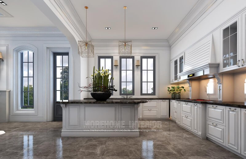 Tủ bếp tân cổ điển chữ L giúp gia chủ tận dụng hiệu quả tối đa không gian góc chết của ngôi nhà, phần đảo bếp cùng chất liệu đặt ở chính giữa tạo sự tiện nghi. Đây cũng là mẫu thiết kế tủ bếp gỗ tự nhiên đẹp đang rất được thịnh hành trong khoảng vài năm trở lại đây Tủ bếp hiện đại, tủ bếp chữ u, tủ bếp chữ i, tủ bếp chữ l