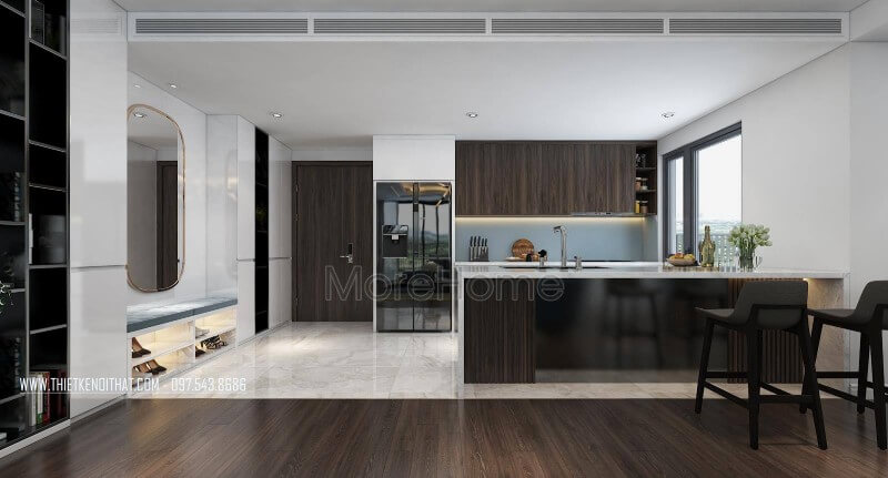 Trang trí nội thất phòng bếp chung cư hiện đại với nội thất nhà bếp đa năng, tiện nghi Thiết kế chung cư