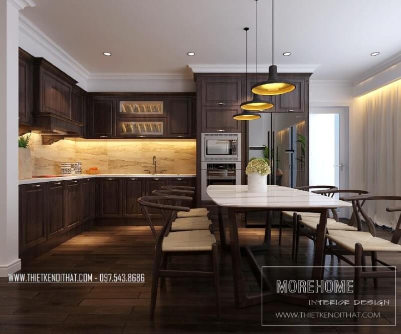 Nội thất phòng bếp chung cư phong cách tân cổ điển sang trọng và tiện nghi Thiết kế nhà bếp tiện nghi sang trọng