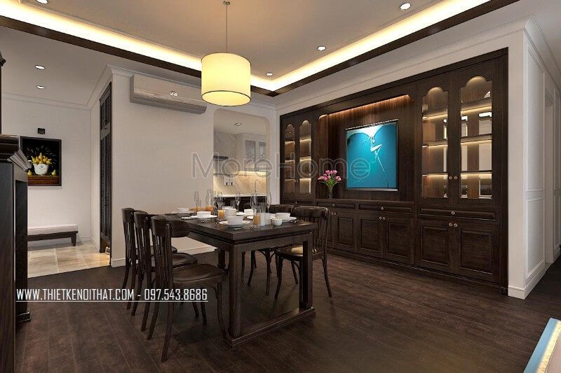 Bộ bàn ăn 6 ghế được làm hoàn toàn bằng gỗ tự nhiên phong cách truyền thống mang đến không gian ăn uống thực sự ấn tượng, kết hoàn hảo với nội thất tổng thể ngôi nhà Mẫu bàn ăn đẹp MoreHome