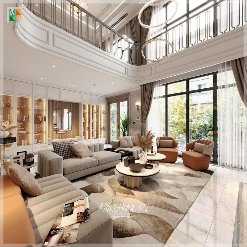 Những gợi ý về thiết kế phòng khách biệt thự thông tầng để tạo nên một không gian sang trọng và ấn tượng cho tổ ấm gia đình.